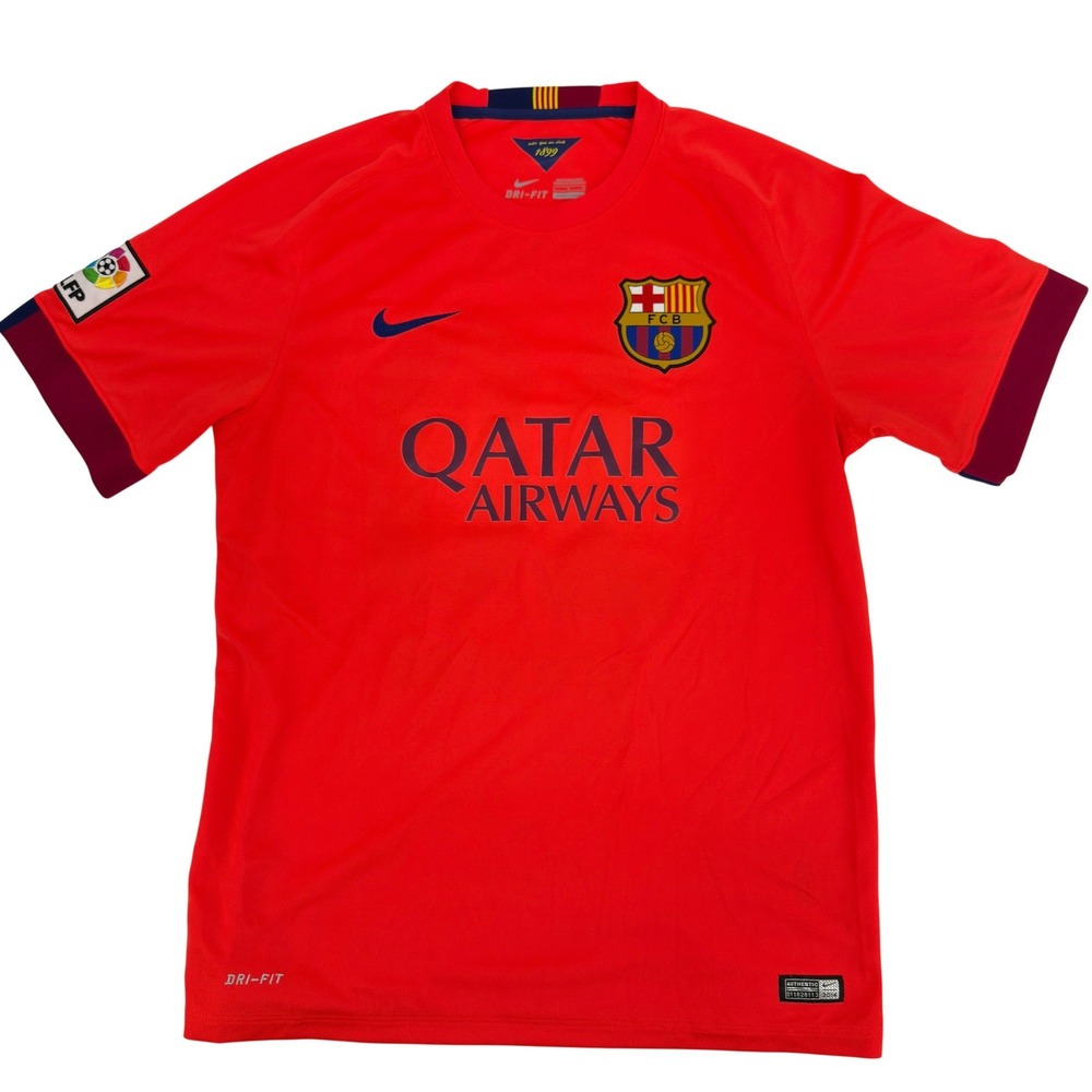 Nike FC Barcelona Jersey Mens Large Red Messi 10 2014-15 Away Qatar Airways